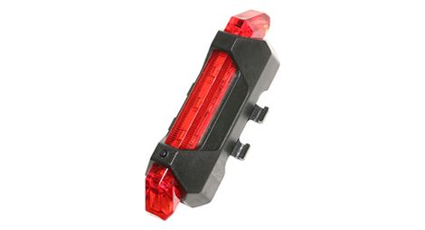 Eclairage velo usb arriere sur tige de selle ou haubans 5 leds 2 fonctions noir sur carte