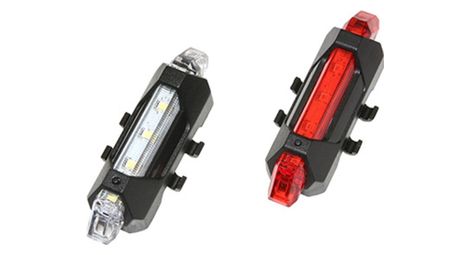 Eclairage velo usb kit lens sur cintre-tige de selle 5 leds 2 fonctions noir