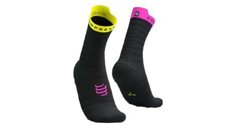 Chaussettes compressport pro racing v4 0 ultralight run high noir jaune rose