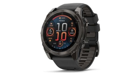 Montre gps garmin fénix 8 amoled - 51 mm sapphire titane carbon gray dlc avec bracelet en silicone noir gris