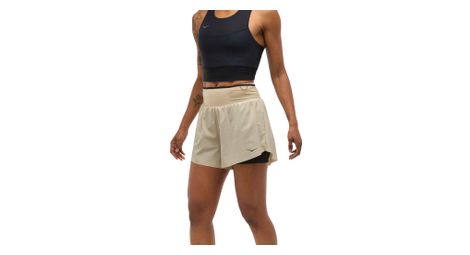 Pantalón corto 2 en 1 hoka skyglide beige, mujer