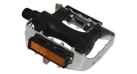 PEDALE VTT RESINE P2R NOIR CAGE ALU ARGENT 9-16 (PAIRE)