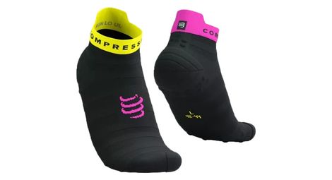 Chaussettes compressport pro racing v4.0 ultralight run low noir/jaune/rose