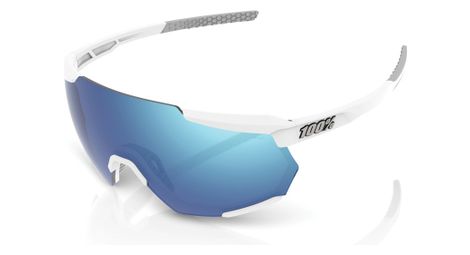 Lunettes 100% racetrap matte white hiper blue multilayer mirror lens / blanc / bleu