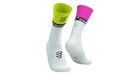 Compressport mid compression socks v2.0 white/yellow/pink