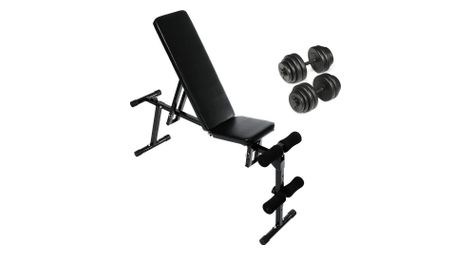 Banc de musculation inclinable + set d'haltères courts pliable réglable avec haltères 30 kg (2 x 15 kg) banc d'haltérophilie multifonction disques pour fitness