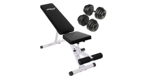 Banc de musculation set d'haltères courts 2 x 15 kg inclinable réglable charge max 200 kg banc d haltérophilie multifonction poids disques pour fitness gym