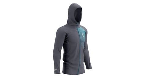 Compressport 3d thermo zip hoodie grau/blau xs