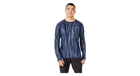 Asics road all over print maglia a maniche lunghe blu uomo