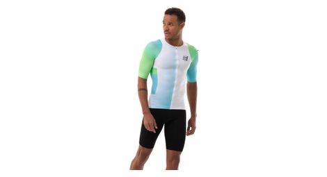 Camiseta de manga corta Compressport Stream blanca/azul/verde para hombre