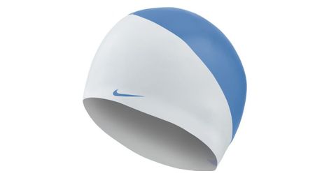 Bonnet de bain nike swim slogan silicone blanc/bleu