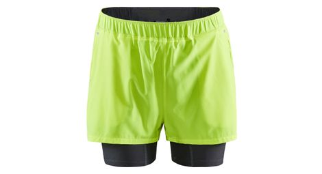 Craft adv essence stretch 2 en 1 pantalón corto amarillo fluo