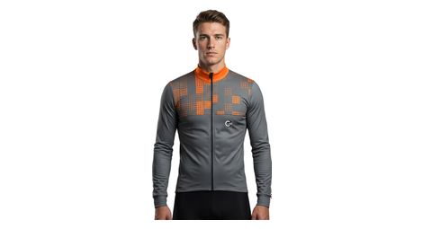 Maillot de cyclisme hiver manches longues ordino taupe/orange