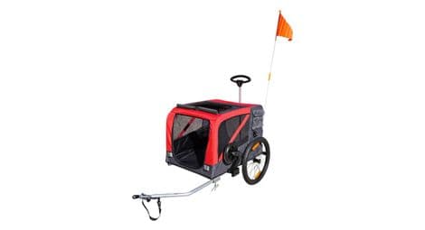 Remorque velo utilitaire maxi 45kg colori rouge avec roues 20  fixation axe de roue arriere - fond metal renforce pour transport chien ou bagage avec poignee et 2 roues 8