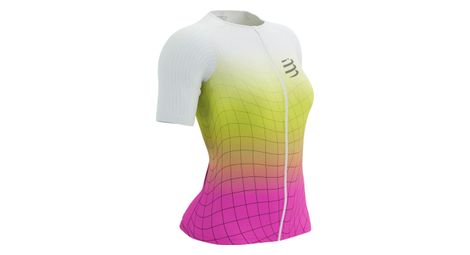 Maillot manches courtes compressport tri postural aero ss top femme blanc / jaune / rose