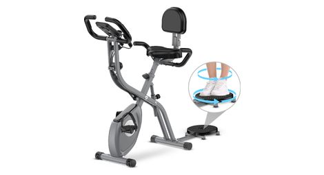 Vélo d’appartement Fitness 3-en-1 pliable magnétique connecté Gris