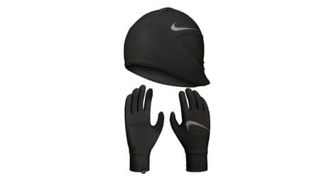 Gorro + guantes nike essential running negro mujer
