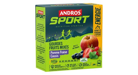 Lot de purée énergétique andros sport energie pomme/cassis 4x90g