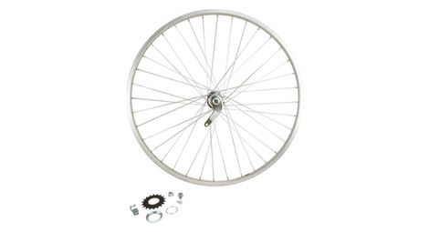 Roue velo urbain 650 x 35b ar ecrou axe plein jante alu argent retropedalage 36t