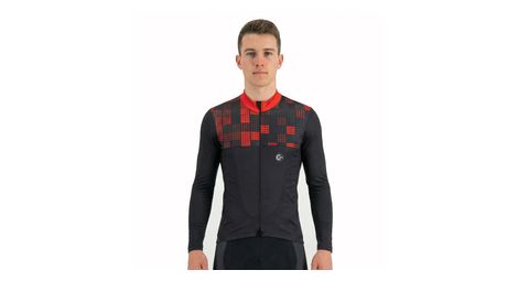 Maillot de cyclisme hiver manches longues ordino noir/rouge