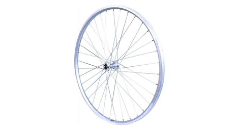 Roue 28  vtc avant jante alu double paroi argent frein patin moyeu alu blocage rapide .