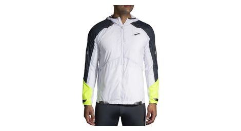 Veste impermeable reflechissante brooks run visible blanc jaune