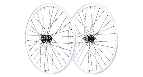 Paire roues 700 fixi 550 blanc velox track flip flop ecrous pignon 16t 32 rayons