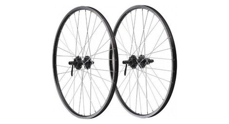 Paire roues 28  vtc jante alu double paroi noir frein patin + disque moyeu alu blocage rapide cassette 7/8/9v .