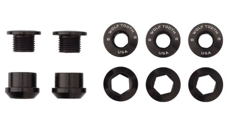 Lot de 5 vis cheminées wolf tooth 5 chainring bolts + nuts for 1x m8x.75x5 mm noir