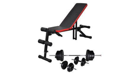 Banc de musculation d'entraînement réglable avec jeu d'haltères 60,5 kg noir et rouge