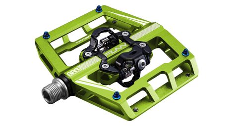 pair of funn mamba grs double side spd green automatic pedals with cages