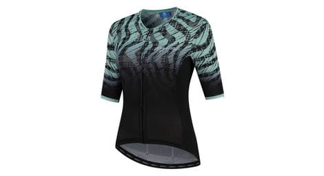 Maillot manches courtes velo rogelli animal - femme - noir/turquoise