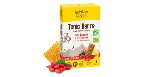 Confezione da 4 barrette energetiche meltonic tonic' bar biologiche bacche di goji / miele / farro / pappa reale 4x25g