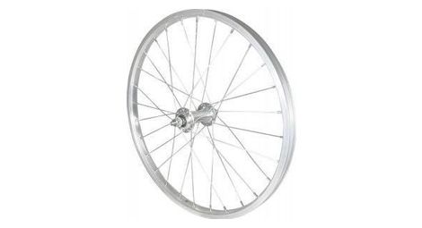 ROUE 20 VTT et BMX AVANT JANTE ALU SIMPLE PAROI ARGENT FREIN PATIN MOYEU ALU ECROUS.