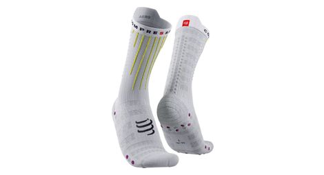 Chaussettes compressport aero socks blanc / jaune / rose