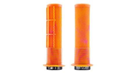 Par de puños DMR DeathGrip2 Flange Lock-On de 135 mm en color naranja, rosa y chicle