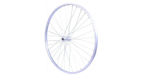 Roue 28  vtc avant jante alu simple paroi argent frein patin moyeu alu blocage rapide .