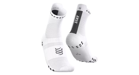 Calcetines Compressport Pro Racing V4.0 Run High Stay Behind Blanco/Negro