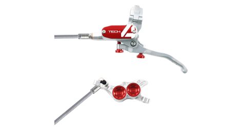 Frein avant hope tech 4 e4 argent / rouge durite tressé aviation