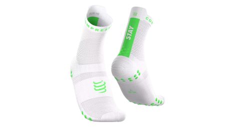 Calcetines Compressport Pro Racing V4.0 Run High Stay Behind Blanco/Verde