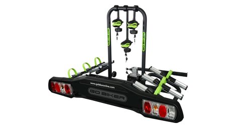 Go biker ranger porte-vélos pour 3 vélos - attelage - supporte 15kg par rail - châssis acier/aluminium - bras ajustables - double système de sécurité