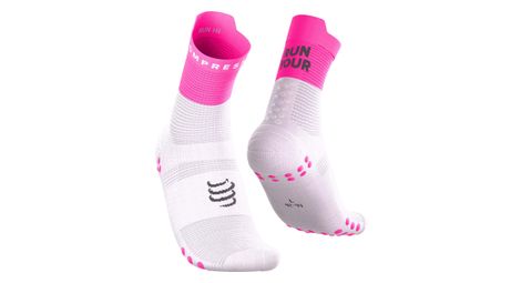 Calcetines Compressport Pro Racing V4.0 Run High Your Race rosa/blanco