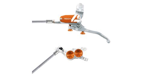 Frein arrière hope tech 4 e4 argent / orange durite tressé aviation 