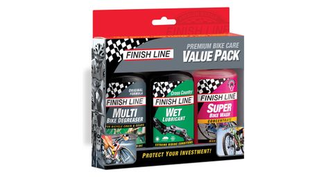 Kit d'entretien finish line premium bike care 3x120 ml