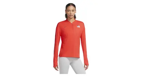 Nike team usa camiseta de manga larga con media cremallera para mujer rojo
