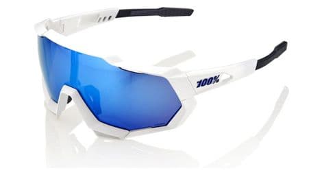 100% speedtrap white goggles - blue hiper mirror lens