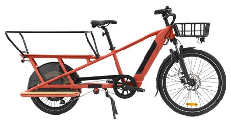 Vélo cargo longtail électrique btwin r500e microshift 8v 26/20 672 wh rouge