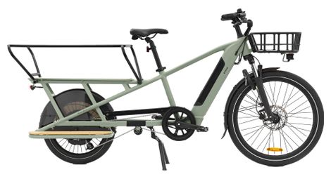 Btwin r500e microshift longtail bicicleta de carga eléctrica 8v 26/20'' 672 wh verde one size / 150-195 cm