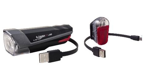 Eclairage velo kit trigon 15 av + pyro ar charge usb.