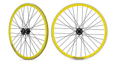 Roue avant fixie jante jaune moyeu noir rodi